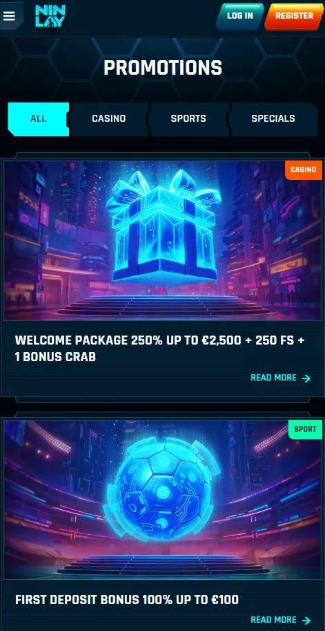 ninlay mobile bonuses page